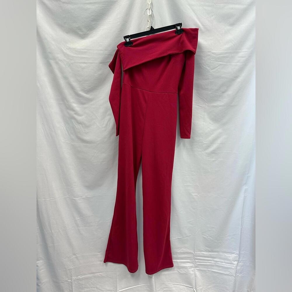 Club London Pink One Shoulder Long Sleeve Jumpsuit